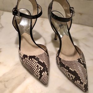 Micheal Kors black and grey snakeskin heels